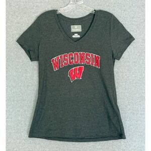 NEW! Fanatics University of Wisconsin Badgers Womens Medium T-Shirt Gray V-Neck